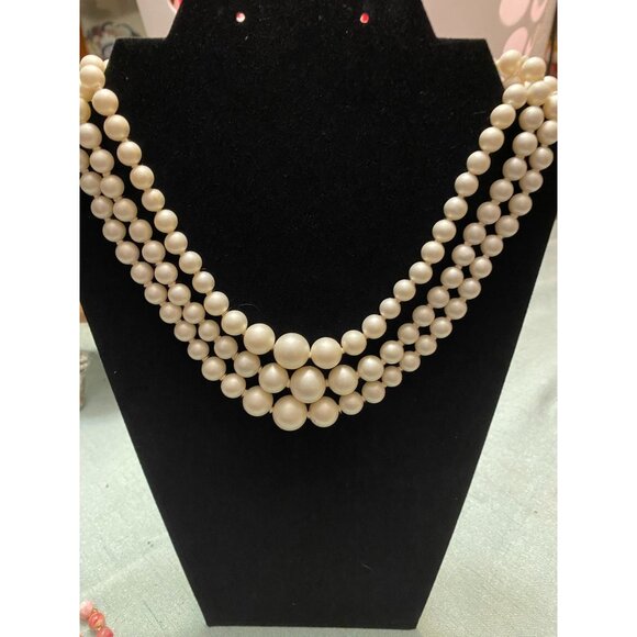Vintage Triple Strand Necklace BUNDLE (2) | Faux Pearl Graduated Choker + Chunky - Picture 11 of 13